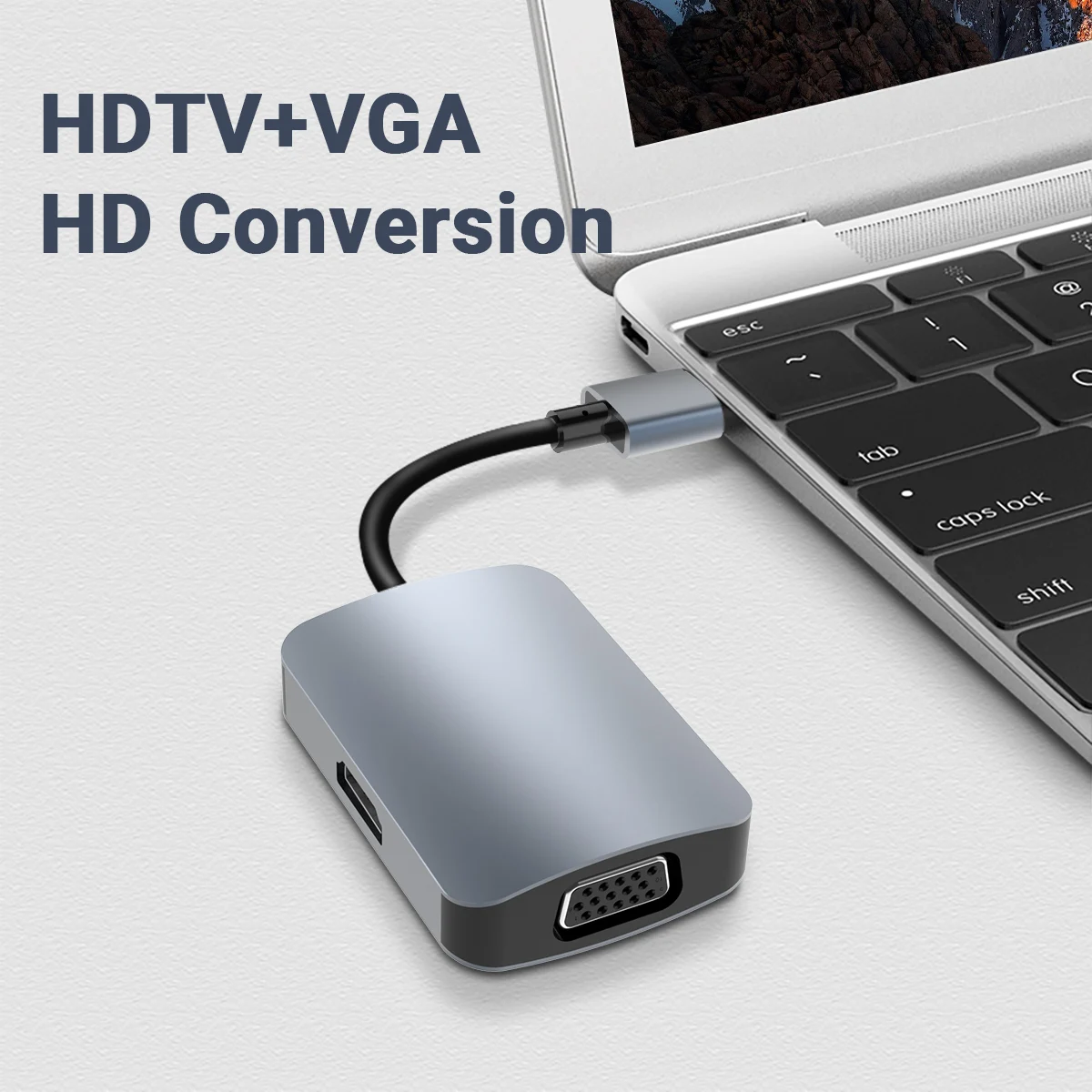 2 in 1 허브 USB to HDMI VGA 어댑터, USB 2.0 to HDMI 1080P 비디오 케이블 컨버터, 오디오 포함, PC 노트북 프로젝터 윈도우 XP용