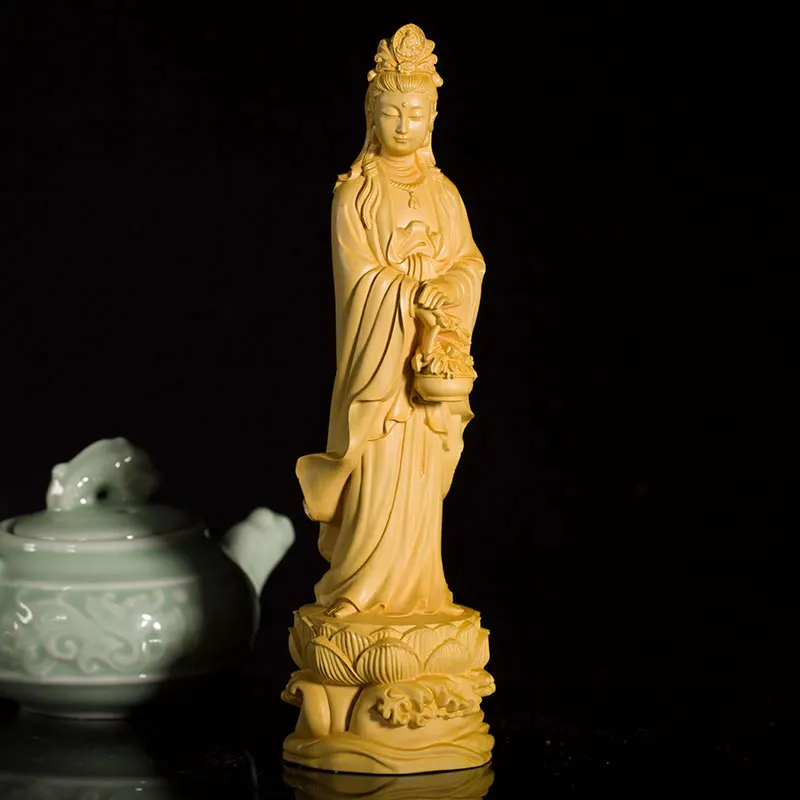 

Buddha Wood Carving Statue Myth God Handmade Solid Boxwood Craft Exquisite Guanyin Home Decoration Wood Buddhist Home Decors