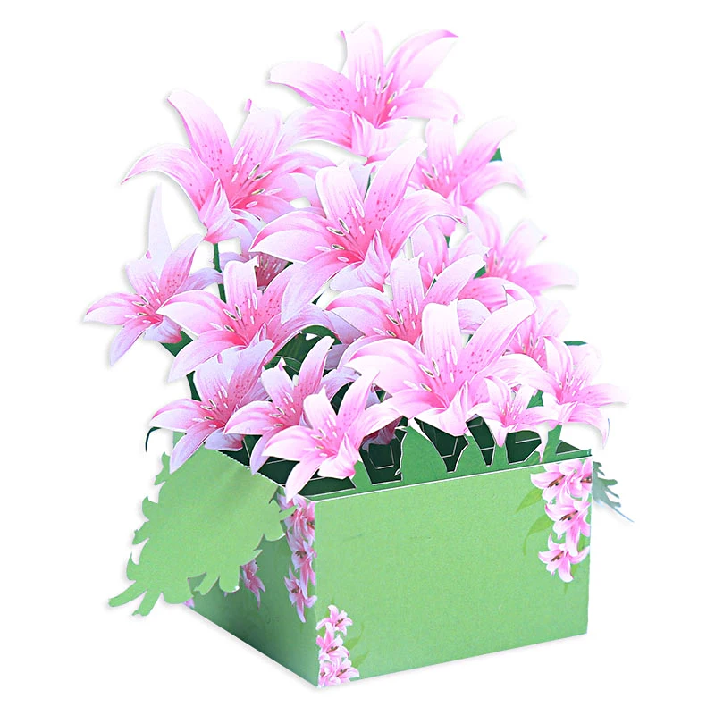 3D Lily Box Pop Up Birthday Card, Flowers, Desk Ornament, Decoration, Thank You Card,Gift, Get Well Card, Sympathy Card