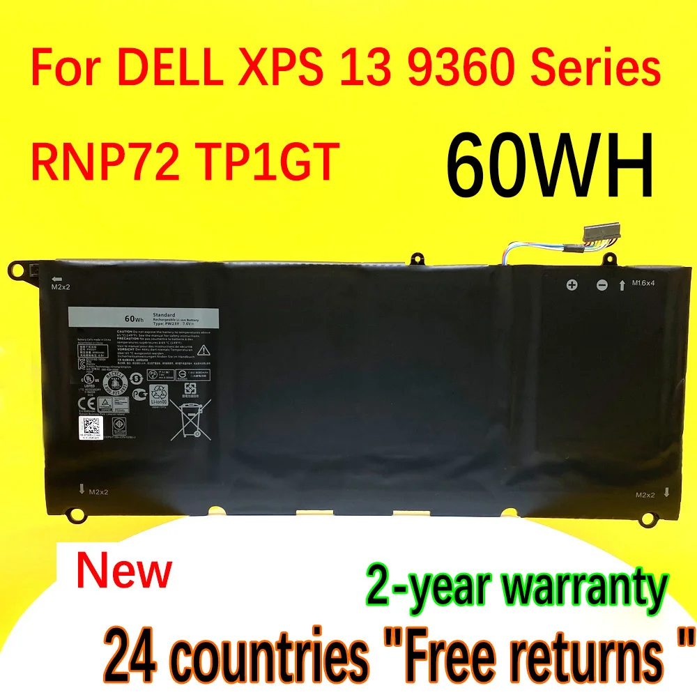 Dodomorn Nova Pw23y Bateria para Laptop Dell Xps 13 9360 Série Rnp72 Tp1gt 7.6v 60wh