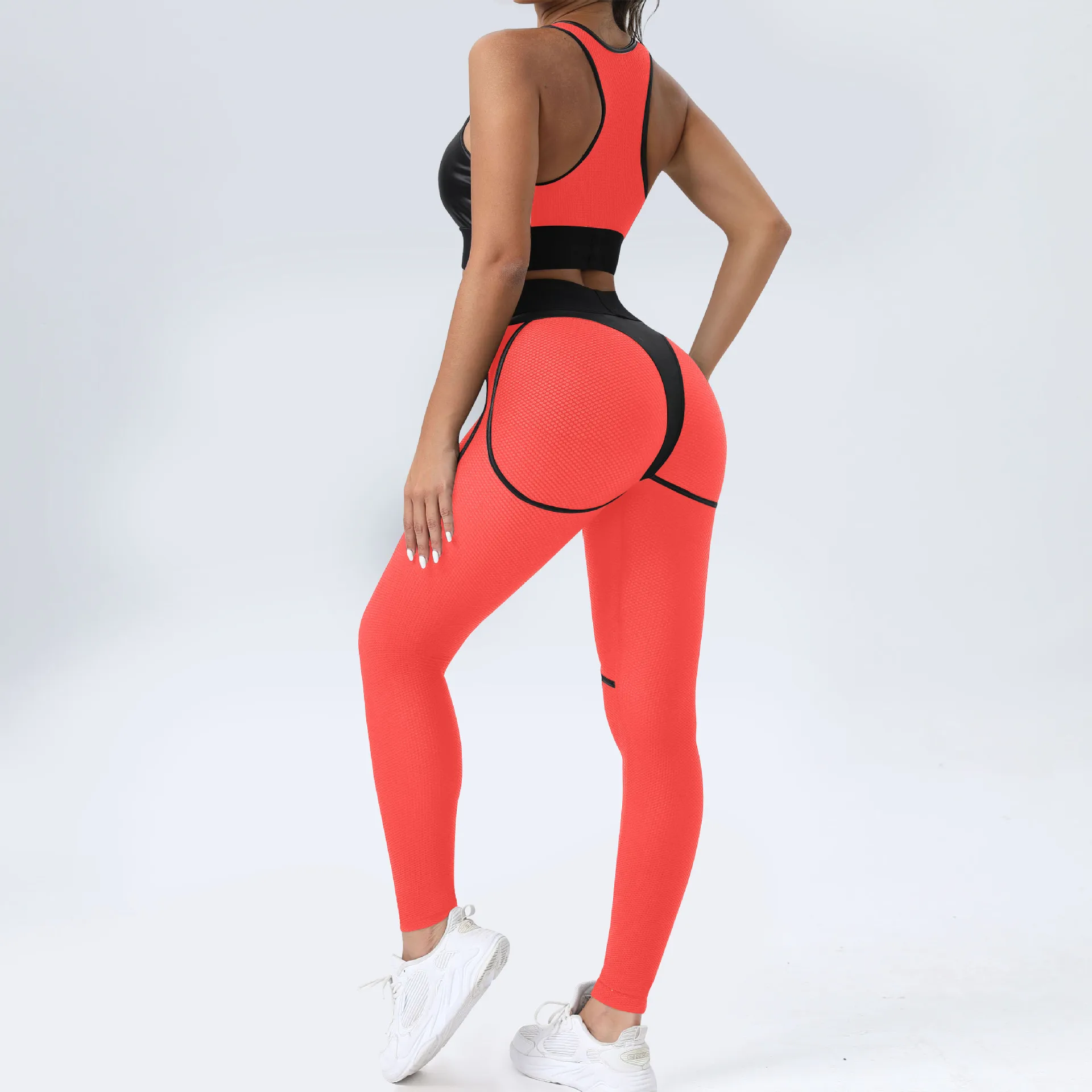 Spicy Girls-Personalized Breathable Mesh Panel Bodysuit, Sexy Sports Style Set, Hip Lift Pants, Fitness Yoga Suit, Fashion Panel