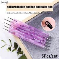 5pcs/Set Dual-Ended Nail Art Dotting Pen With Rhinestones Handle 3D UV Gel Liner Flower Pattern Drawing Painting Brush Tool Kits 1
