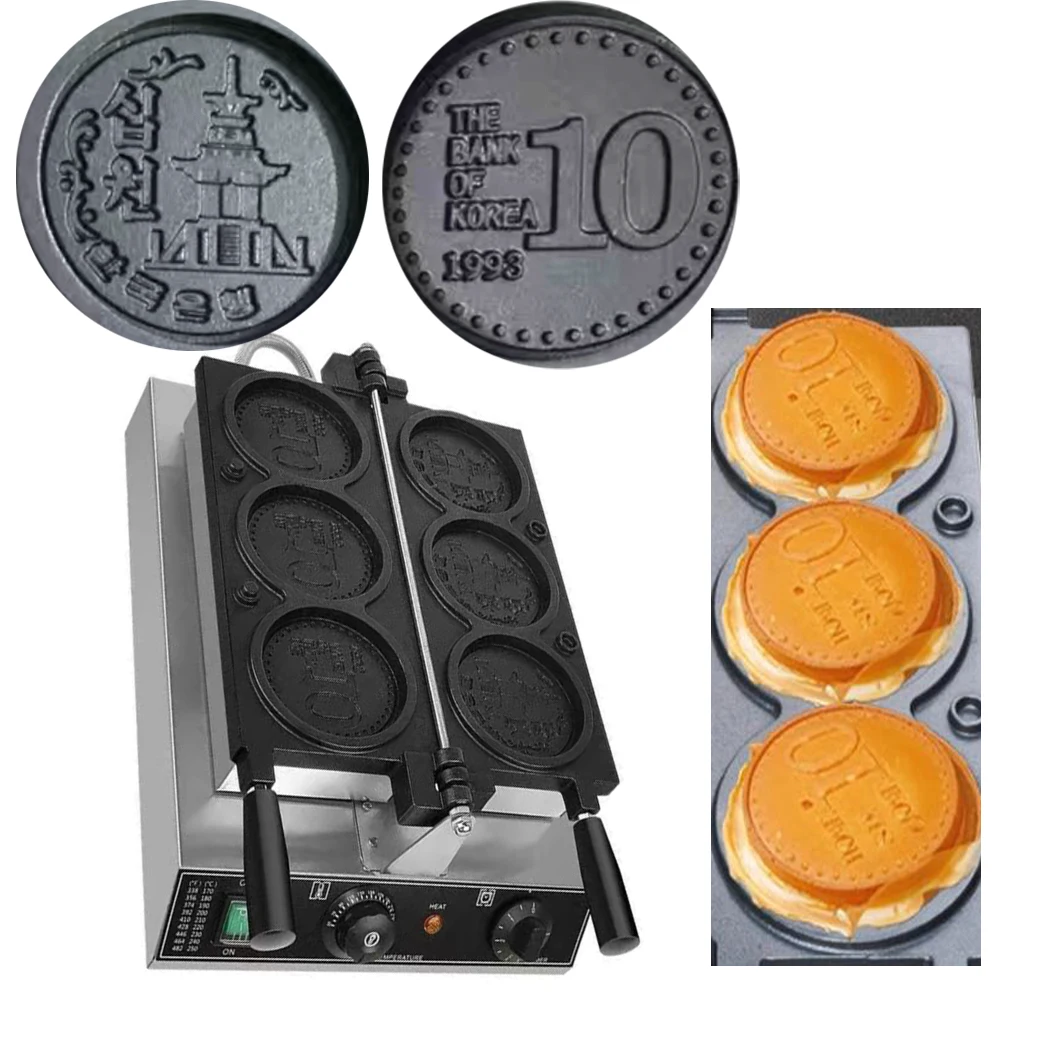 

Commerical 3pcs Korean Style Coin Waffle Machine Non-stick snack making machine round shape waffle maker for snack equipment