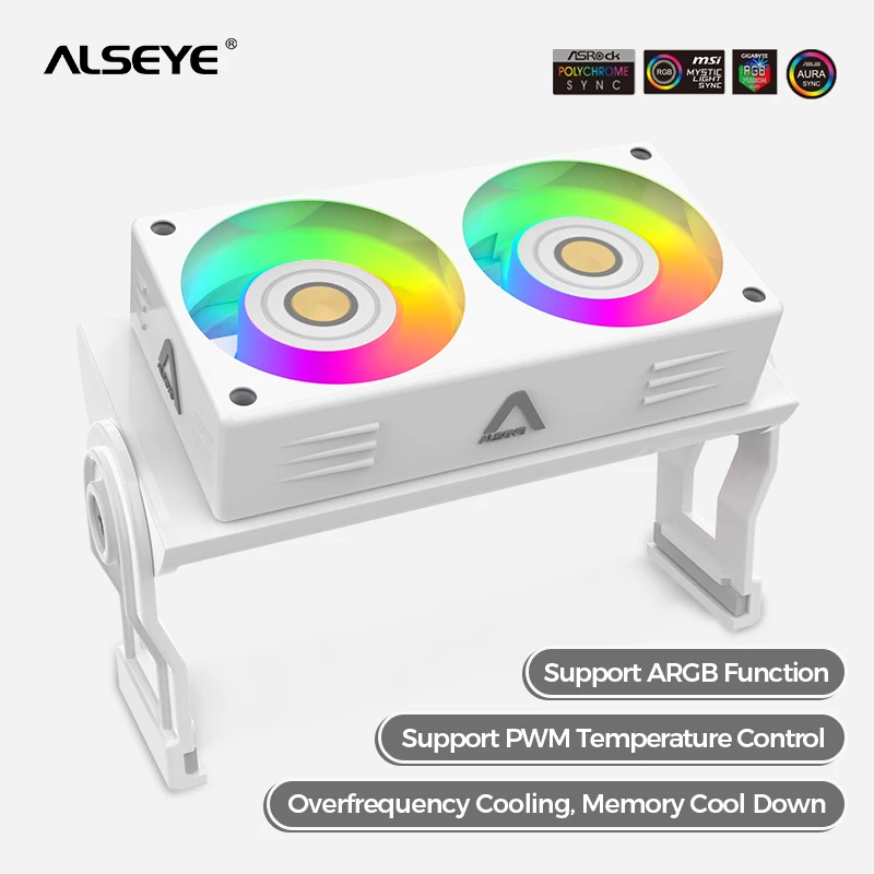 Alseye-ram Argb Refrigerador de Memória Branco Ventilador Duplo Pwm 12002000rpm Radiador para Ddr2 Ddr3 Refrigeração 60 mm