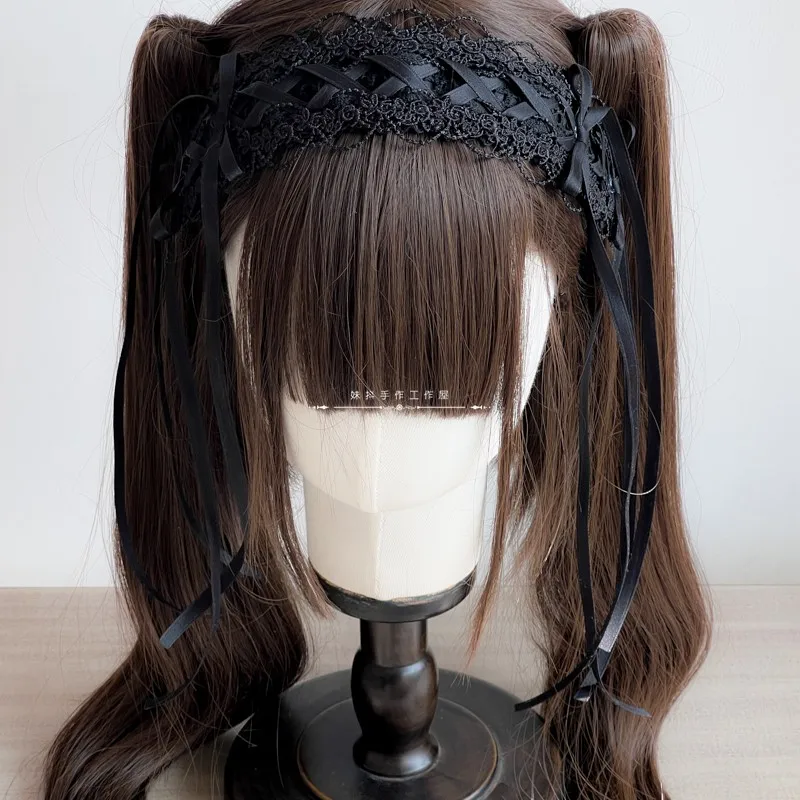 Fascia per capelli con fiocco in nastro con forcine per ragazze Lola Fascia per capelli con volant in pizzo Dolce stella ricamo Anime Maid Cosplay Copricapo  200000532