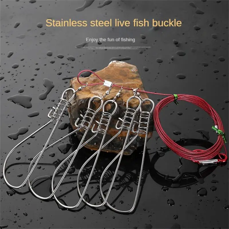 5 Snaps Fishing Lock Fish Buckle Tackle Stainless Steel Chain Stringer With Float Live Fish Lure Lock Belt Fishing Accessories