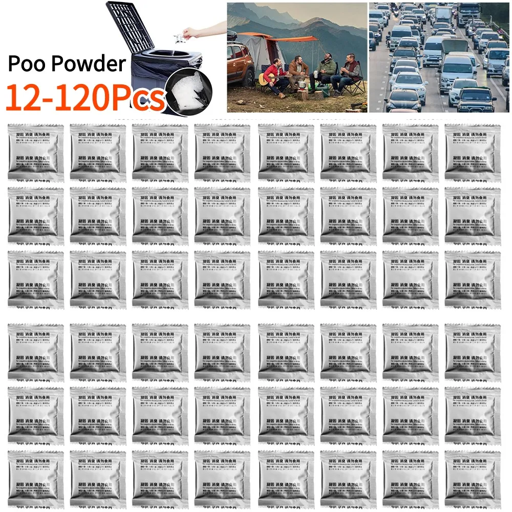 Camping Toilet Chemicals 12-120Pcs Emergency Toilet Waste Liquid Waste Gelling Deodorizing Powder Portable Toilet Powder Poo Gel for Camping camping toilet chemicals