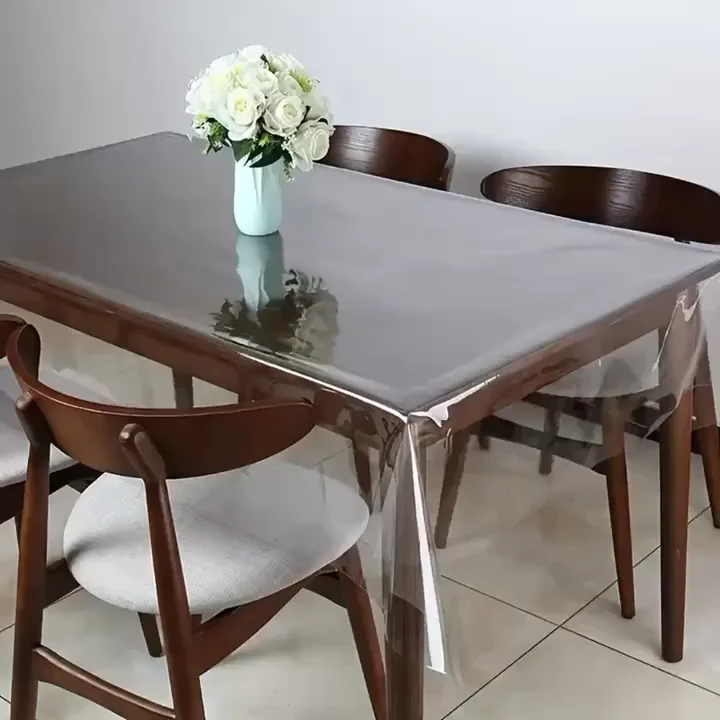 8 Seater PVC ( 9 x 5 Ft) Transparent Clear Dining Table Cloth / Cover Plastic Table Cover Protector Sheet Rectangle