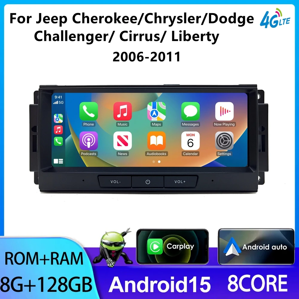 Radio para Auto con Android 15 para Jeep Cherokee 2009 2008 2010 Wrangler Dodge Challenger Chrysler, Reproductor Multimedia, GPS, Auto Carplay 1