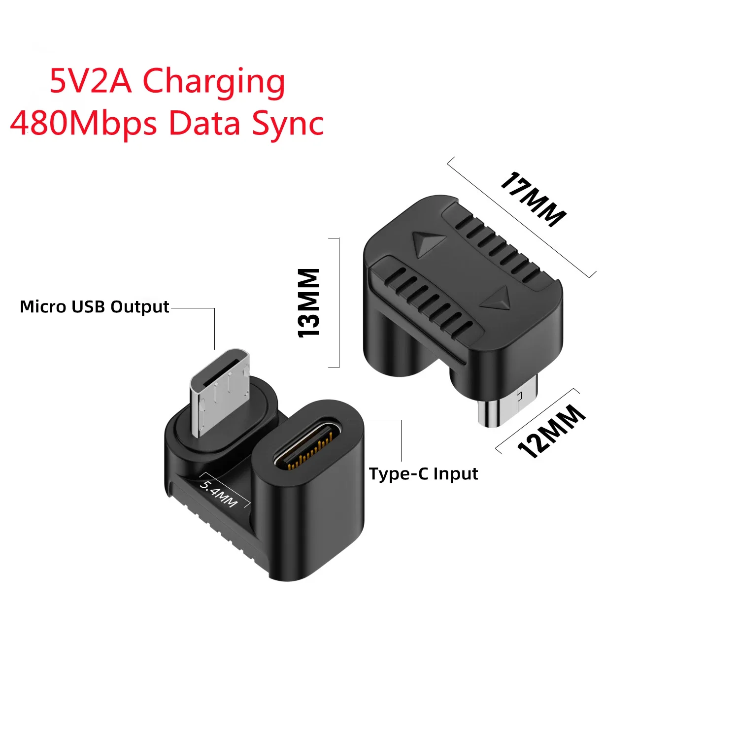 USB Type-C Female to Micro-USB Male Right Angle Charging Adapter