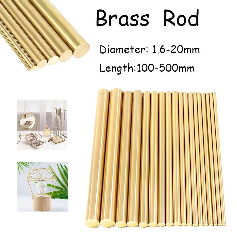 1~10pcs length 100~500mm 1.6/3/4/5/6/8/9/10/12/16/20mm DIY Hardware Brass Rod Round Bar Rod Circular Wire Tube Modelmaking Brass Rod