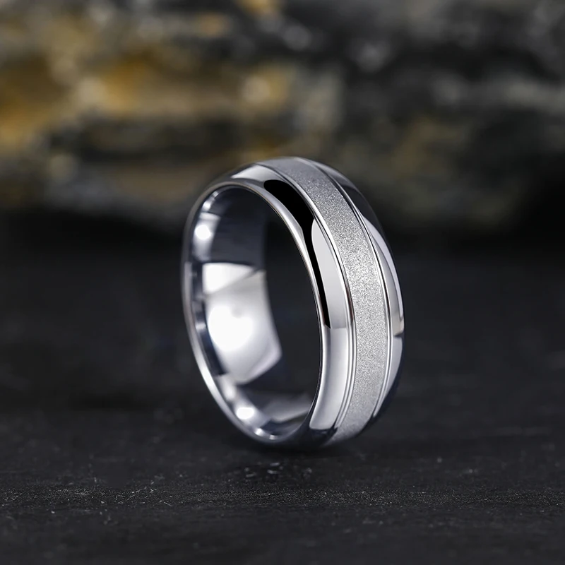 Tigrade 8mm Tungsten Carbide Rings For Men 24K Gold Plated Polished Edge Sandblasted Domed Wedding Ring Engagement Band Jewelry 5