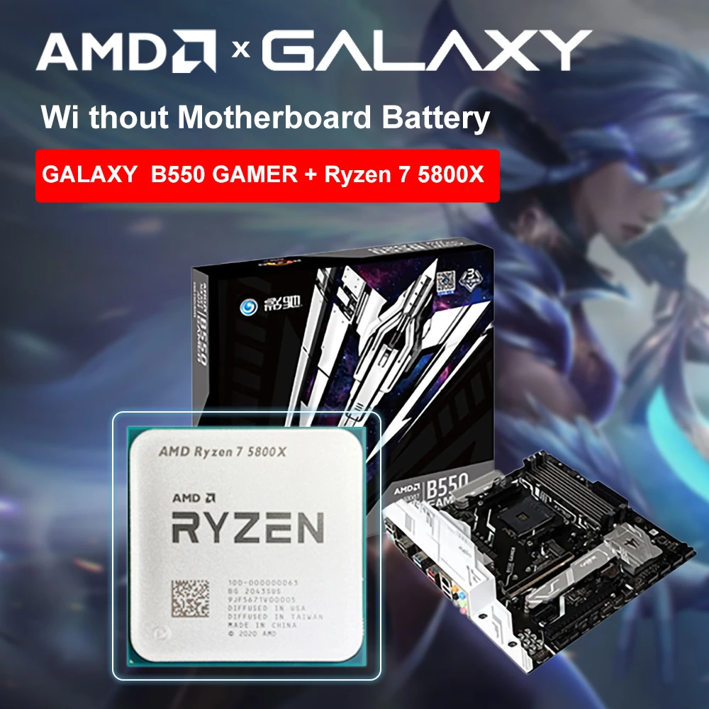 Amd New Ryzen 7 5800x R7 5800x Cpu + Galaxy B550 Gamer Motherboard 3.8
