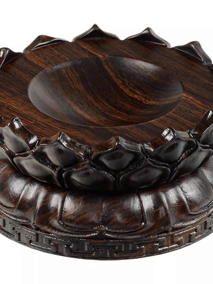 Solid wood rotatable crystal ball base spherical raised base Feng Shui ball egg carving gourd curved ornament wooden base
