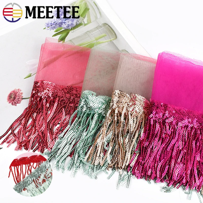 2/3/5 야드 Meetee 10cm 반짝이 스팽글 술 레이스 댄스 드레스 장식 리본..