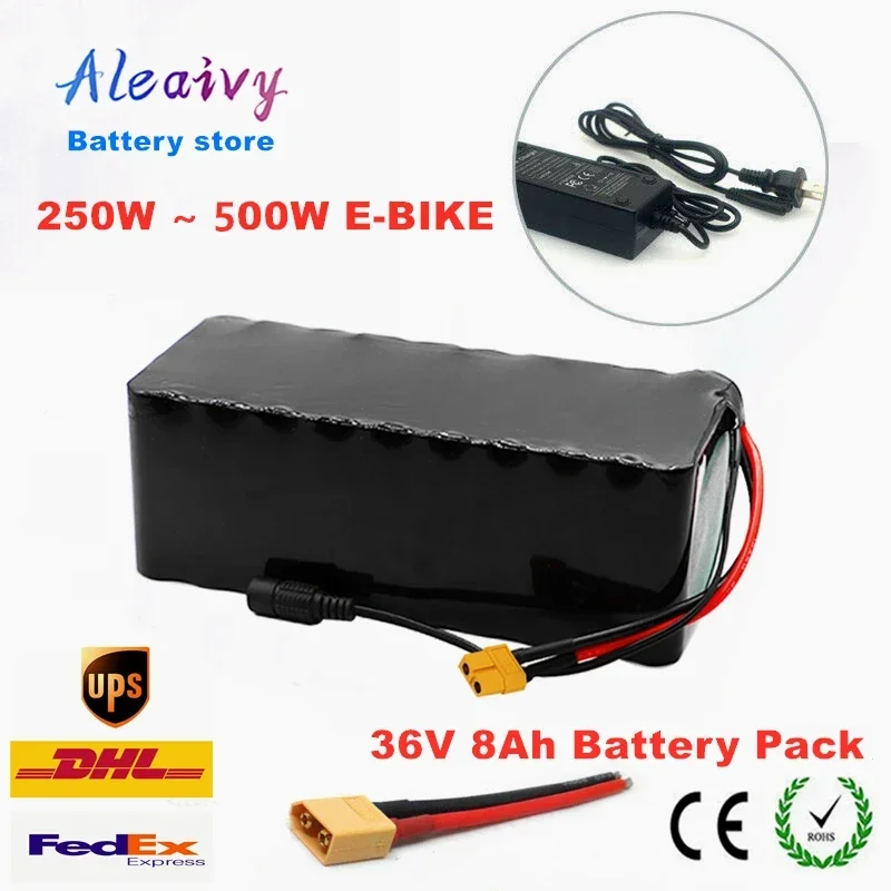 

Aleaivy 18650 36V 8Ah Electric Bicycle Scooter 250W 500W Motorcycle Lithium Battery Pack with Built-in BMS with 42V 2A Charger