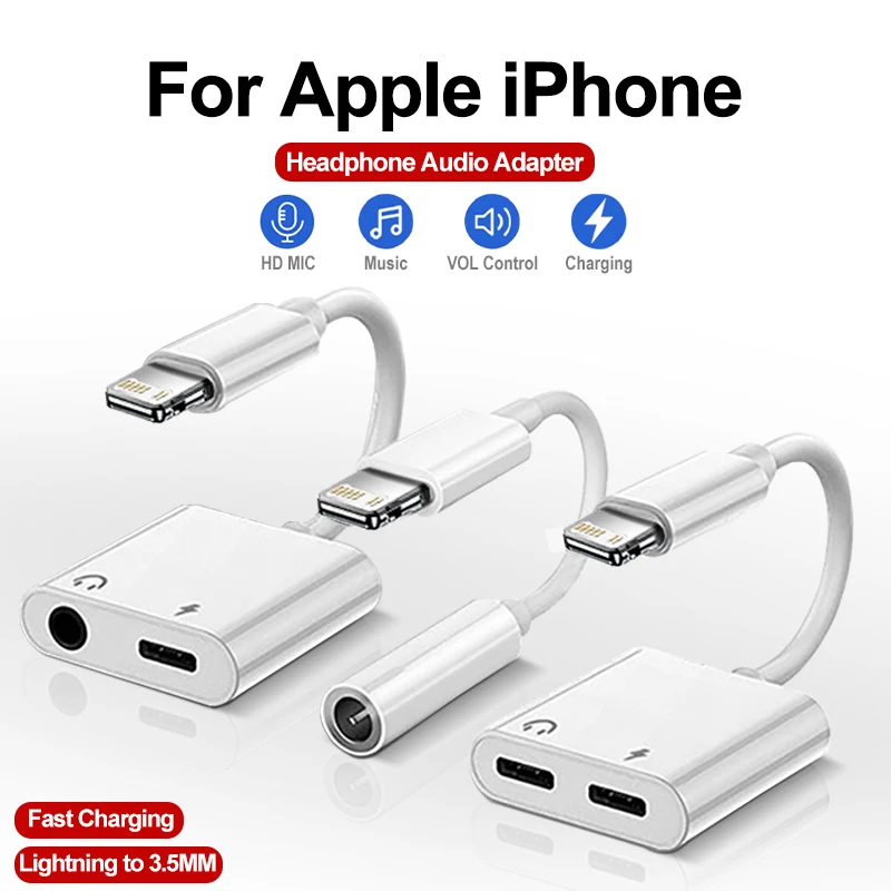 

2 In 1 Lighting To 3.5mm Headphone Jack Audio Adapter For iPhone 14 13 12 11 Pro Max X XS XR SE 7 8 Plus Fast Charging Converter