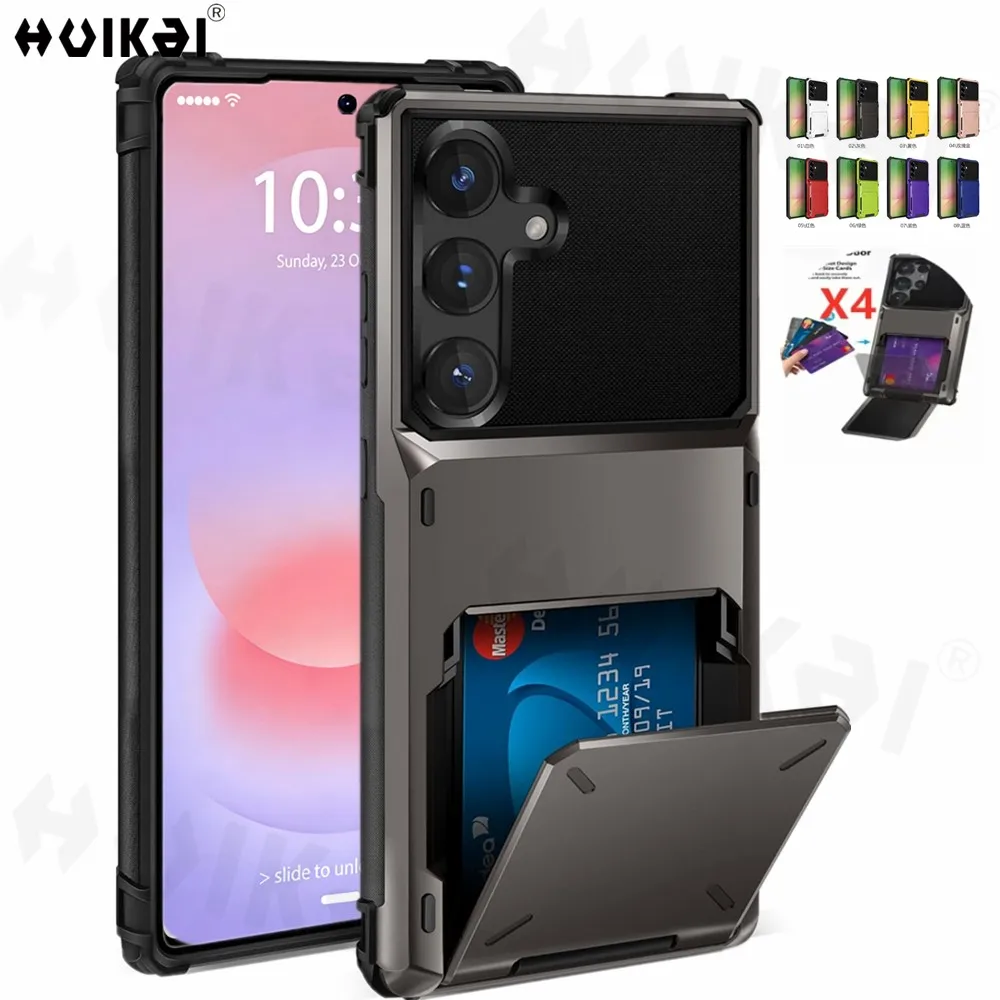 Heavy Duty Wallet Case with Hidden Card Holder Slot - Protective Phone Cover