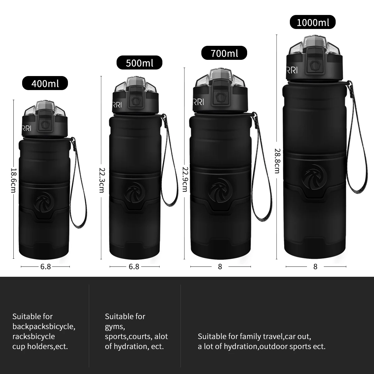 BPA Free Sports Water Bottle 1000ml Outdoor Travel Portable Bottle Leakproof Ecofriendly Plastic Drinking Bottles For Fruit Tea