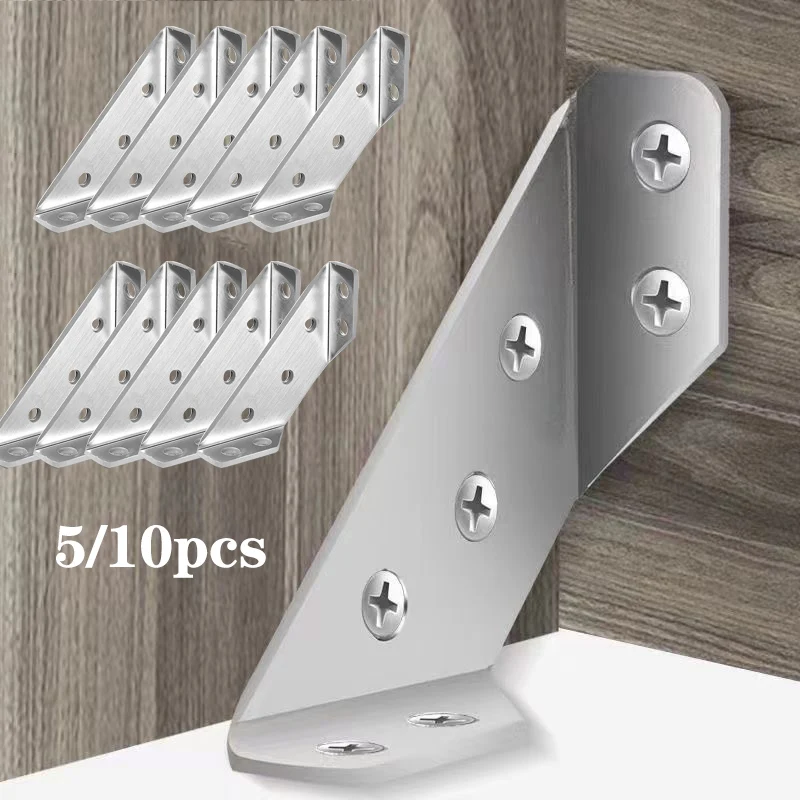 

5/10pcs Universal Furniture Corner Connector Stainless Steel Corner Brace with Screws Heavy Duty Angle Shelf Brackets for Wood