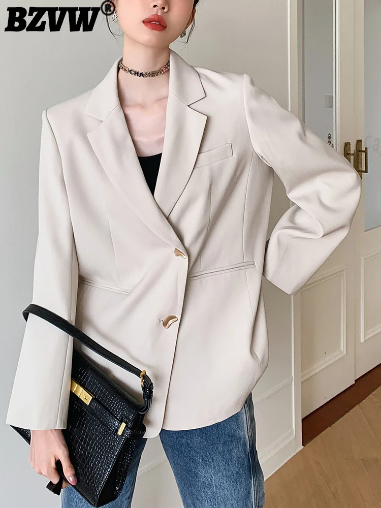 

BZVW Fashion Designer Split Notched Blazers Coat For Women Long Sleeve Loose Versatile Casual Suit Female 2023 New Trend 25X0243