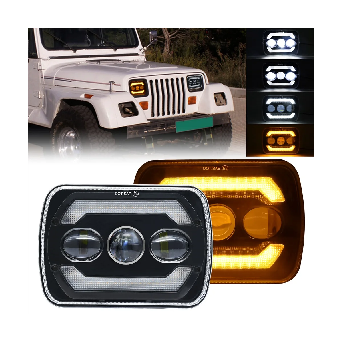 

5X 7 светодиодный фары, 180W 7X6 фары для YJ XJ Trucks H6054 H5054