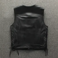 PFHQ 2023 Trendy Men's High Quality Leather Motorcycles Jackets Fashion New Sleeveless Vest Slim Fit Waistcoat Four Seasons Coat 2