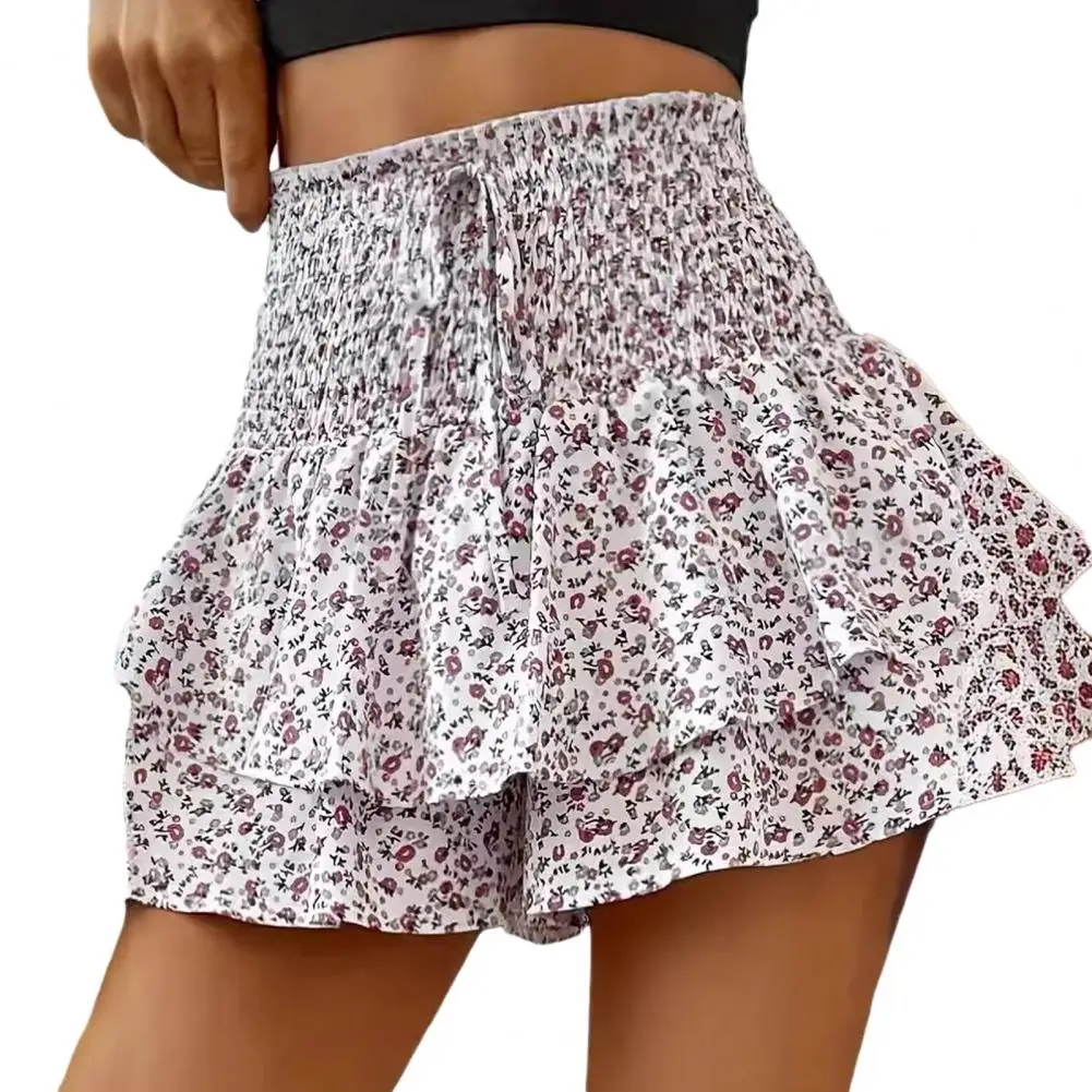 

Women Floral Print Shorts Floral Print Ruffle Patchwork Shorts High Waist Wide Waistband A-line Skirt Design Summer Women's