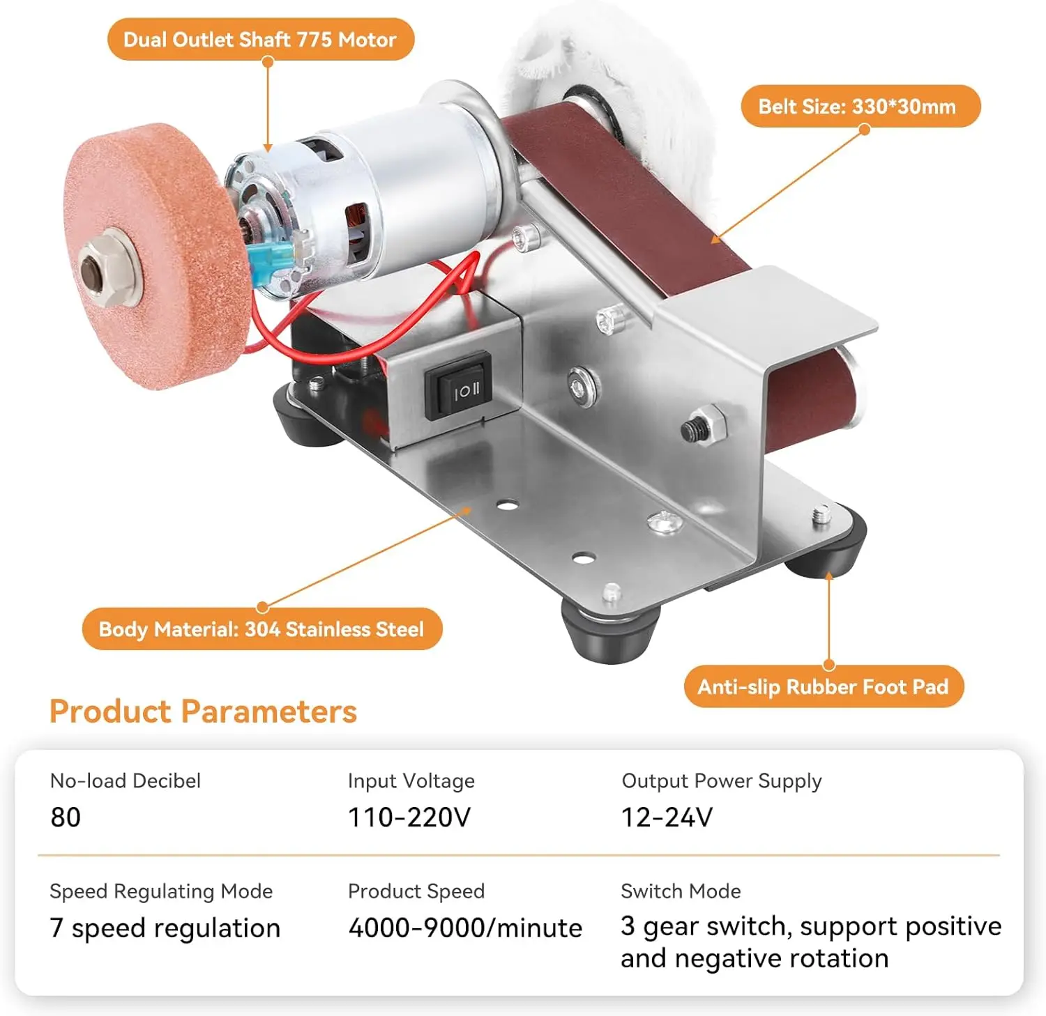 Electric belt Sander Small belt sander 15 degree table grinder fixed angle 7-level adjustable polisher