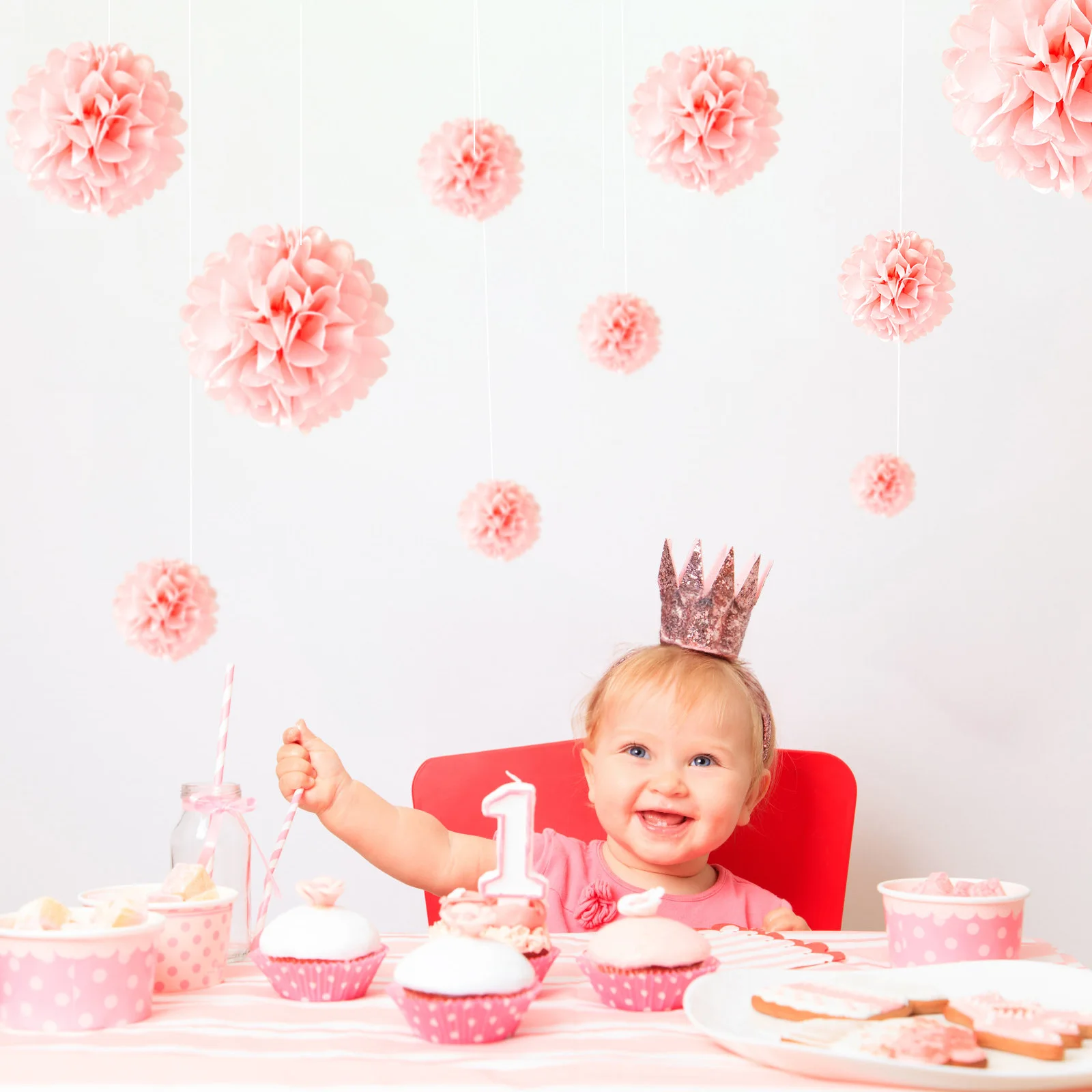 

1pcs Set 7.8inch Pink Paper Paper Flowers Decorations Pom Pom Paper For Birthday Party Flower Balls Paper Hanging Tissue Flowers