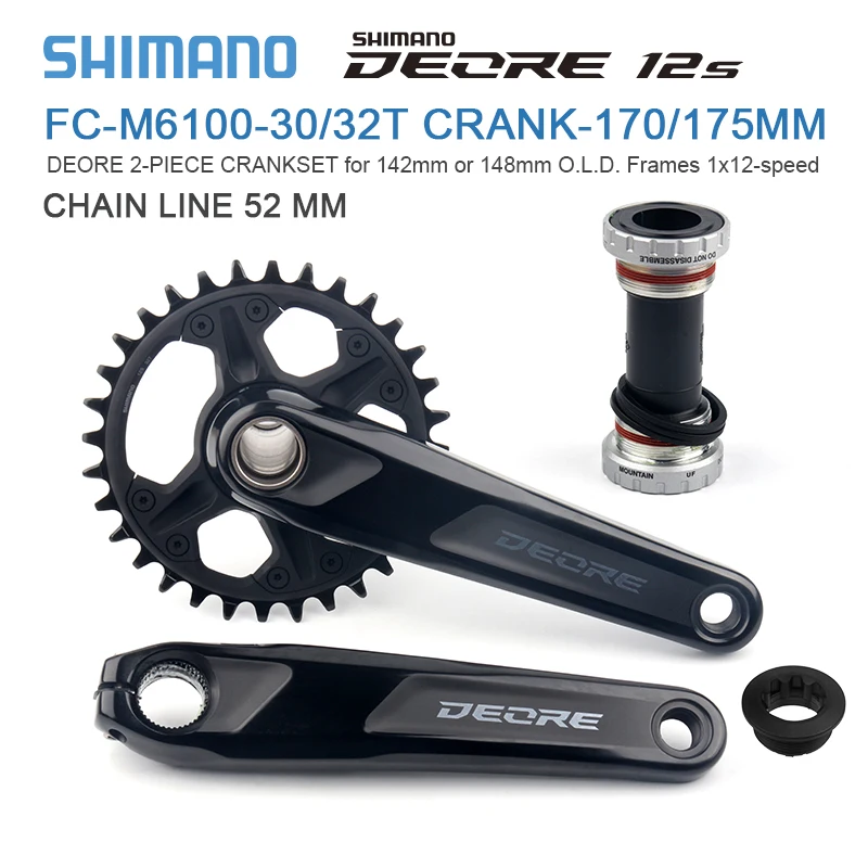 Shimano Deore 1X12S M6100 Guarnitura Mtb Bicicletta 2 Pezzi Guarnitura 170/175Mm 30T/32T Con Mt501/Mt500 Bb 12V Shimano Saint Crank