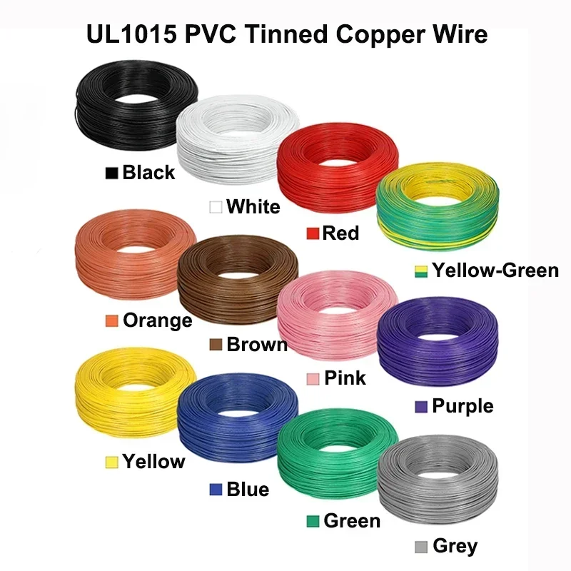 PVC 전선 절연 램프 조명, DIY LED 라인 구리 케이블, UL1015, 24, 22, 20, 18, 16, 14, 12, 10, 8 AWG, 600V, 2 m, 5m