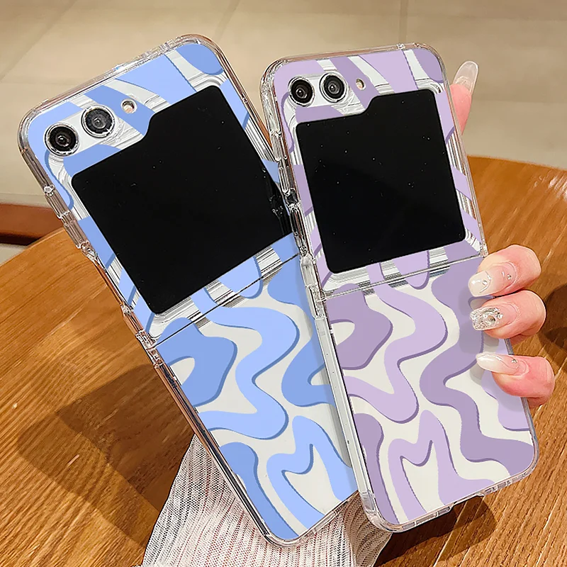 Premium Stripe Pattern Clear Case - Soft TPU Metal Buckle Folding Cover for Samsung Z Flip Series