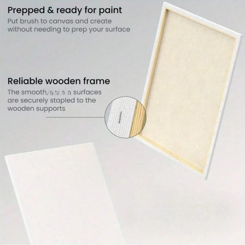 Tela intelaiata in legno robusto, pronta per pittura, senza acidi, pre-trattata per acrilico e olio, misure assortite - immagine 6