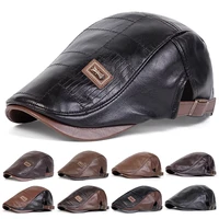 Men Retro Pu Leather Newsboy Caps JAMONT labeling British Painters Hats Spring Autumn Side Adjustable Flat Cap Hip Hop Berets 1