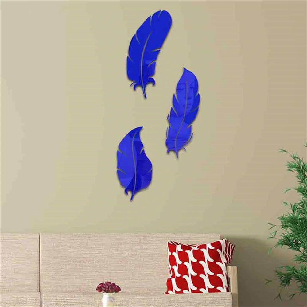 3D Feather Plume Mirror Wall Sticker For Living Room Art Home Decor Vinyl Decal DIY Acrylic Sticker Mural Wallpaper Decor