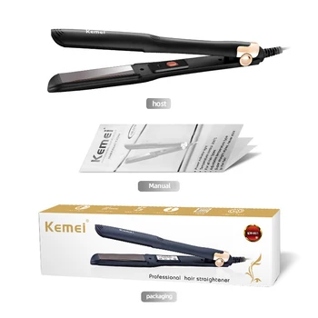 Kemei Piastra per lisciare i capelli in ceramica originale Piastre da 1 pollice Piastra per capelli e bigodino modello professionale nero da salone 1
