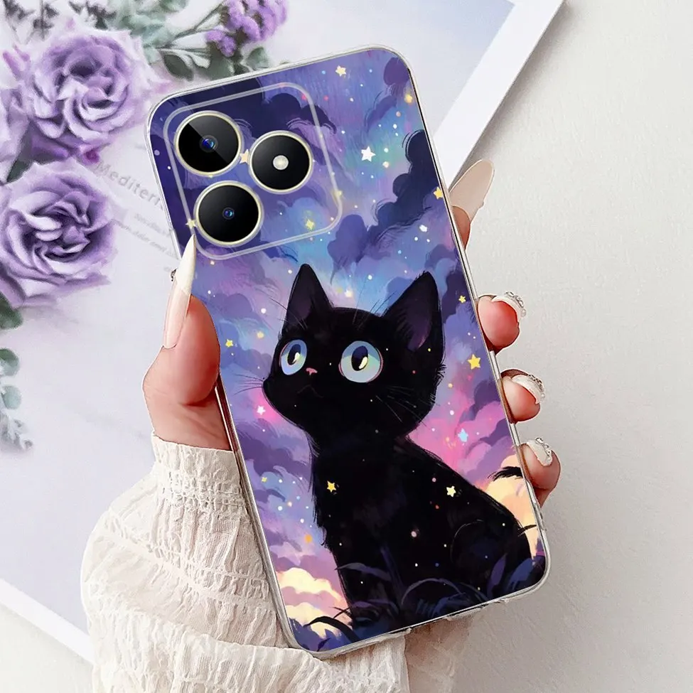 Clear Cute Cat & Butterfly Design Phone Case with Flower Accents - Stylish Protective Back Cover