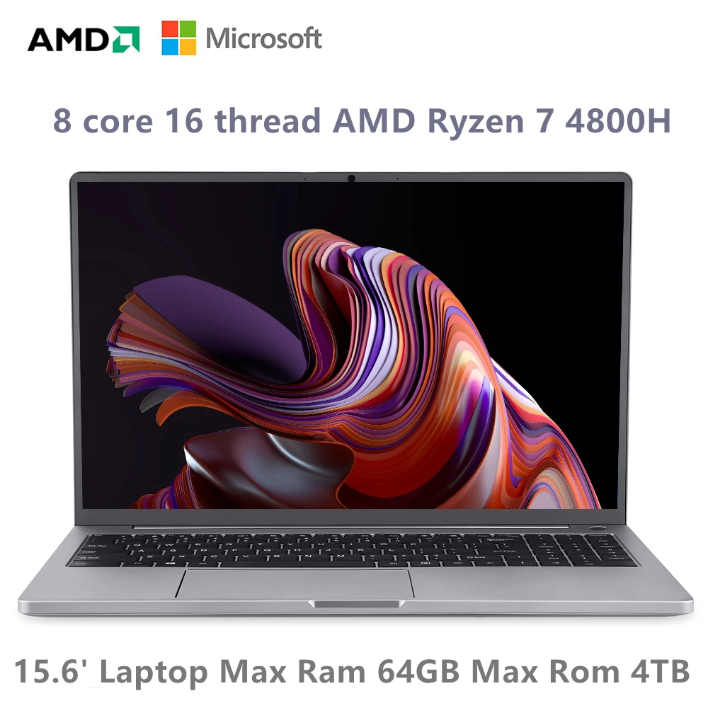 

4800H Max RAM 64GB + 4TB SSD 15.6 Inch Laptop Metal AMD Ryzen 7 4800H Laptop Windows 10 11 Pro Gaming Computer Notebook 5G WiFi