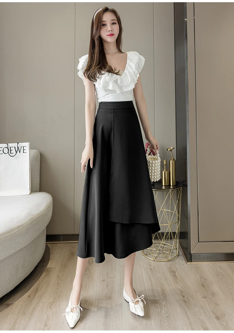 Office Lady Elegant Long Skirts New Arrival 2022 Spring Korean Style Streetwear Solid Color High Waist Women A-line Skirt W1021 skater skirt