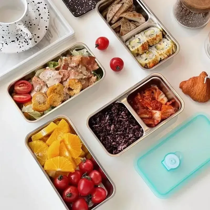 Leak-proof Snack Containers For Kids Double Compartment Reusable Snack Containers Stainless Steel Lunch Boxes For Picnic  lijiao