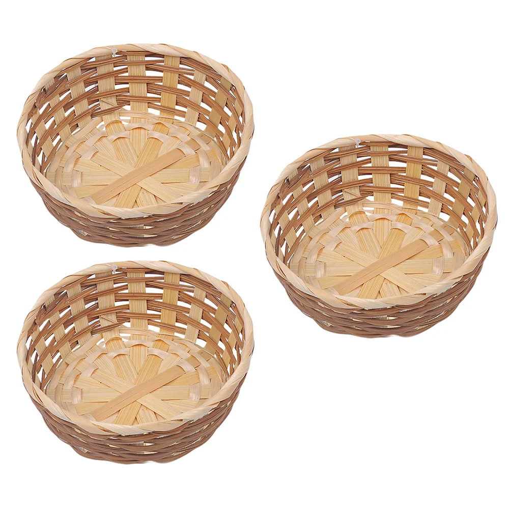 

3 Pcs Woven Basket Food Container Home Serving Finishing Hand Made Bamboo Fruit