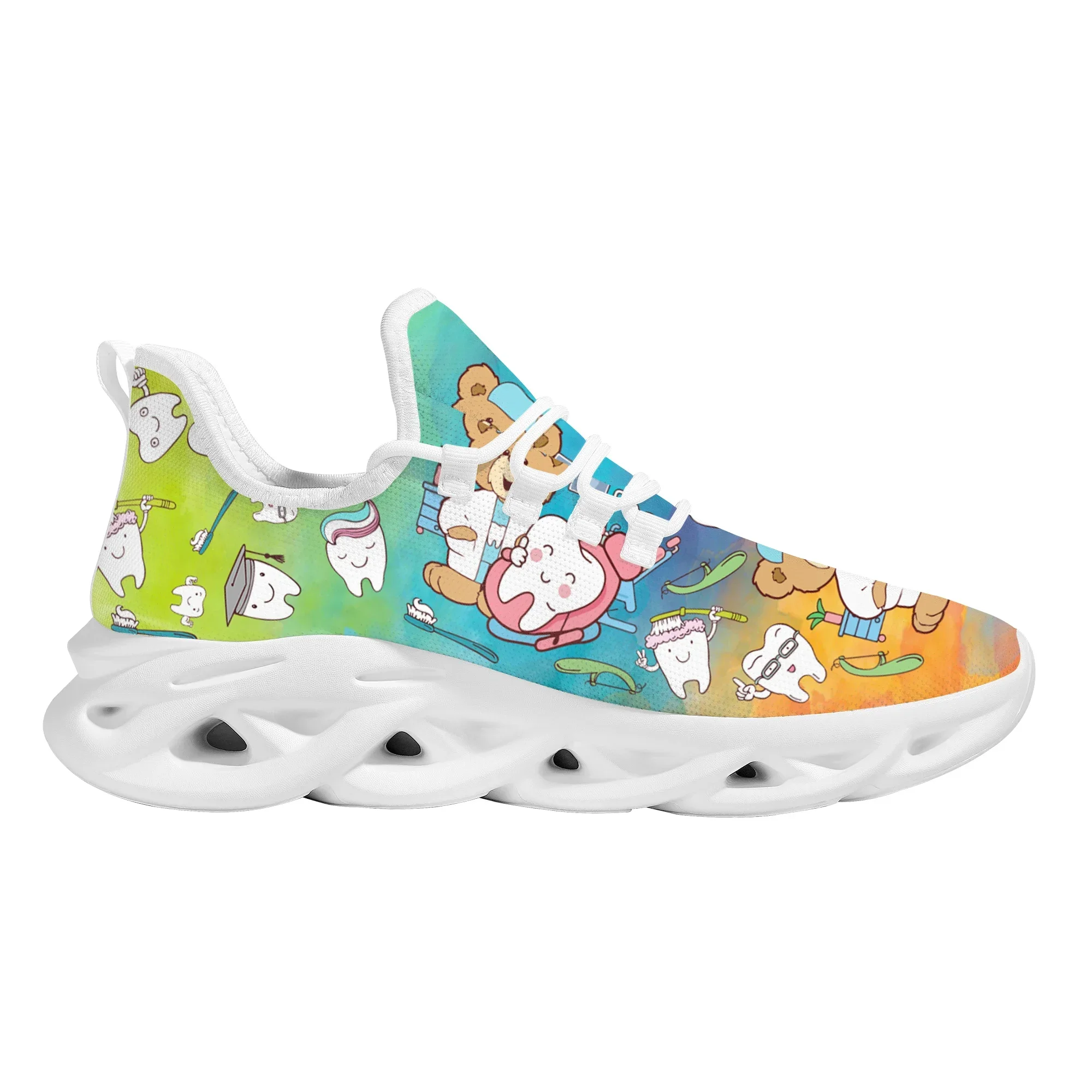 Printed Cartoon Dentist Ladies Shoes Wild Mesh Breathable Girls Shoes Students Outdoor Leisure Lace-Up Shoes