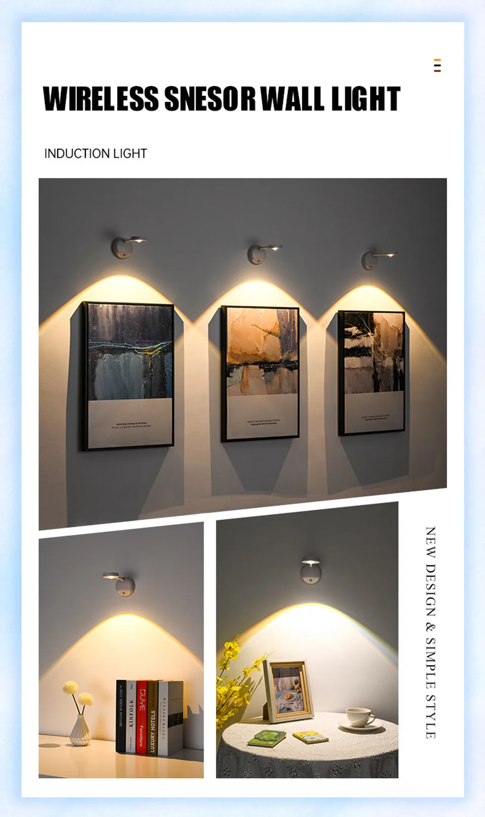 Description Picture 3 of itemRemote LED Wall Lamp Motion Sensor Light 3 Color USB Rechargeable Night Light Wireless Photo Wall Painting Lighting