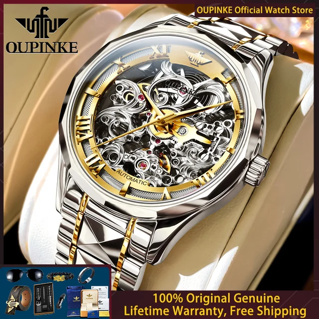 OUPINKE 3168 Original Luxury Men Watch Brand Business Automatic Mechanical Watch Sapphire Mirror Tungsten Steel Hollow Men Watch