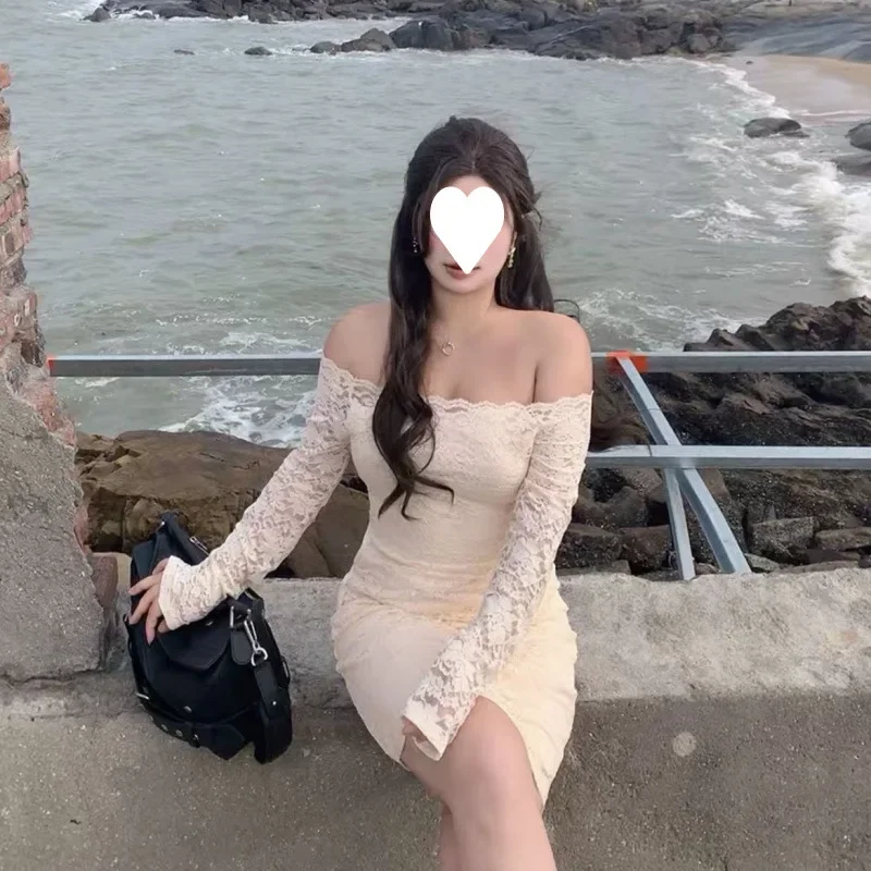 Sexy Spicy Lace Slim Fit Mini Dress One Shoulder Pure Desire Big Size 300 Pounds Women's Clothing Polyester Fiber Full Sleeve - Image 5