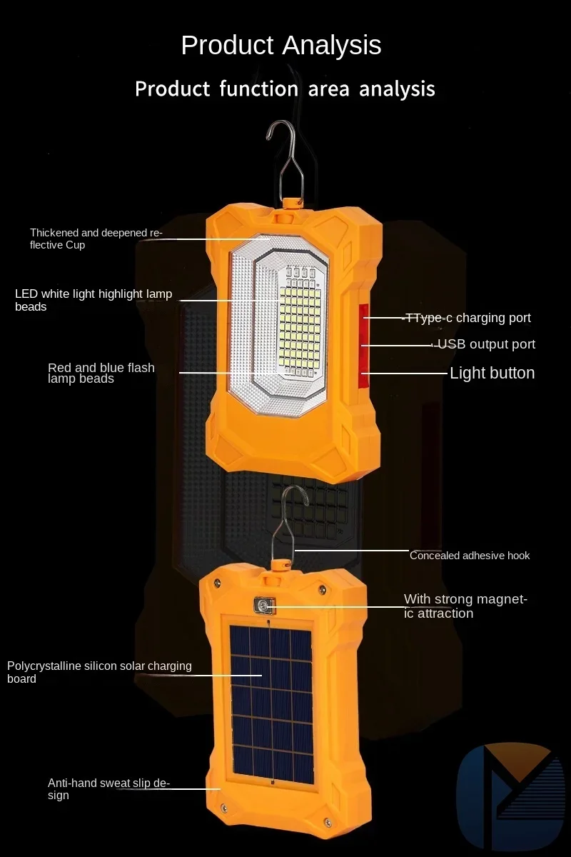 Description Picture 4 of itemSolar Outdoor Folding Light Portable 3 Mode Rechargeable LED Bulb Search Lights Camping Torch Emergency Lamp for Power Outages