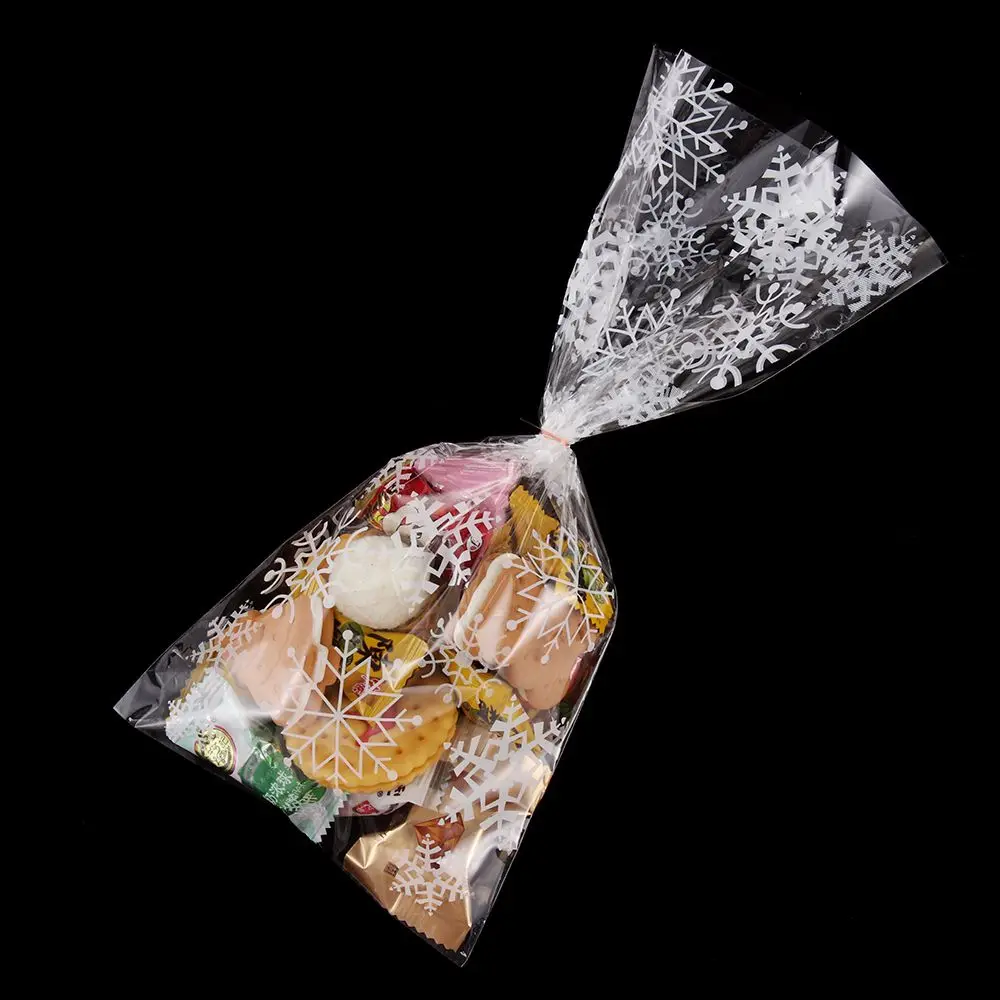 Christmas Gift Bags 50PCS Gift Pouch Party Supplies Snowflake Transparent Christmas Candy Bags Baking Packaging Cookies Storage Cellophane