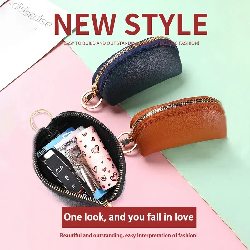 Men's Real Leather Key Wallet Waist Hanging Key Purse Peanut Housekeeper Covers Zipper Pouch Keychain Organizer Car Key Holder