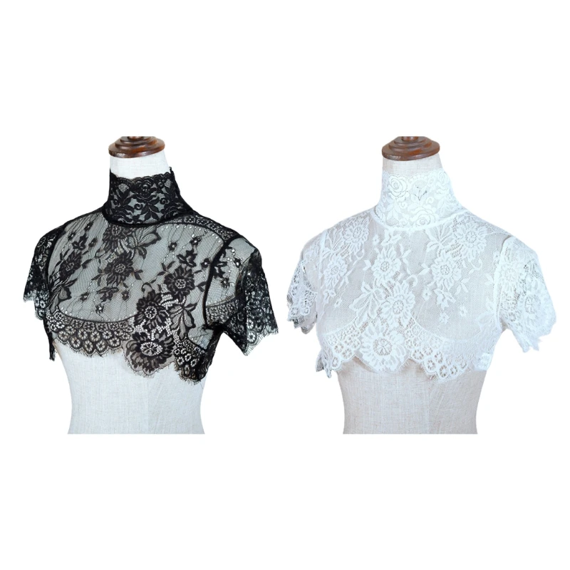 

Women Summer Detachable Fake Collar Half Shirt Blouse Sweet Crochet Sheer Eyelash Floral Lace Wedding Decorative Dickey Choker